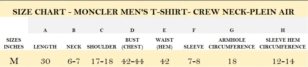 SIZE CHART - MONCLER MEN'S T-SHIRT- CREW NECK-PLEIN AIR.webp
