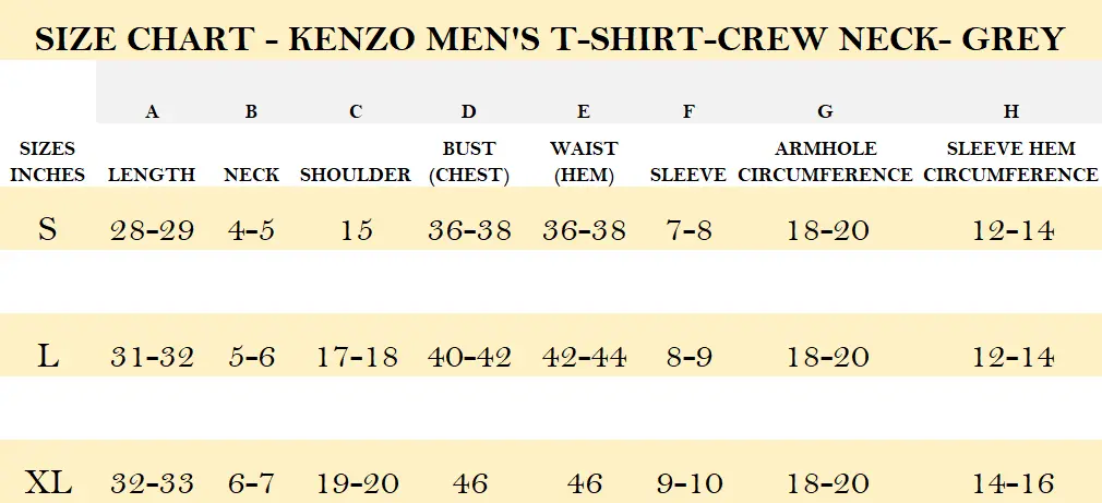 SIZE CHART - KENZO MEN'S T-SHIRT-CREW NECK- GREY.webp