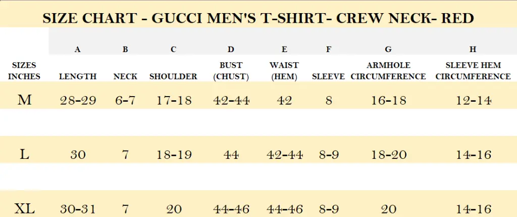 SIZE CHART - GUCCI MEN'S T-SHIRT- CREW NECK- RED.webp