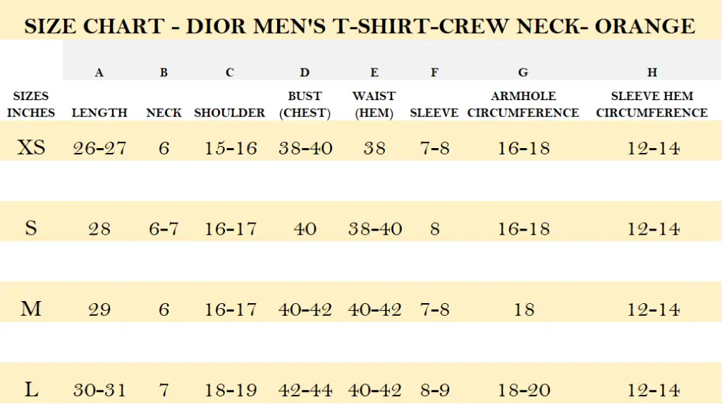 SIZE CHART - DIOR MEN'S T-SHIRT-CREW NECK- ORANGE .webp