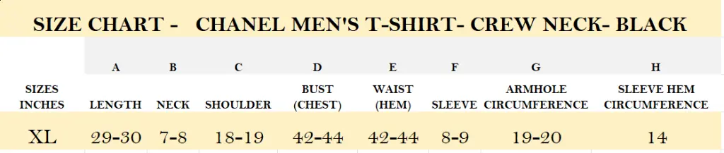 SIZE CHART - CHANEL MEN'S T-SHIRT- CREW NECK- BLACK.webp