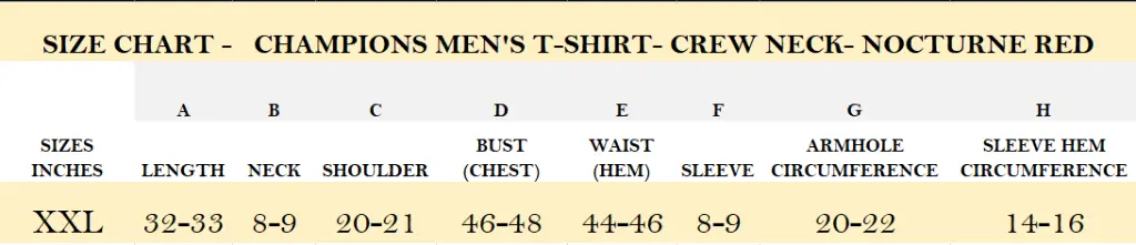 SIZE CHART - CHAMPIONS MEN'S T-SHIRT- CREW NECK- NOCTURNE RED .webp
