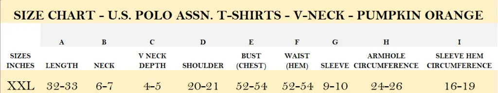 SIZE CHART - U.S. POLO ASSN. T-SHIRTS - V-NECK - PUMPKIN ORANGE.webp